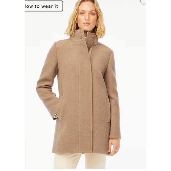 J. Crew Factory Jackets & Blazers - J.Crew Womens $298 Button Neck City Coat Hthr Mushroom Size 16 BU261